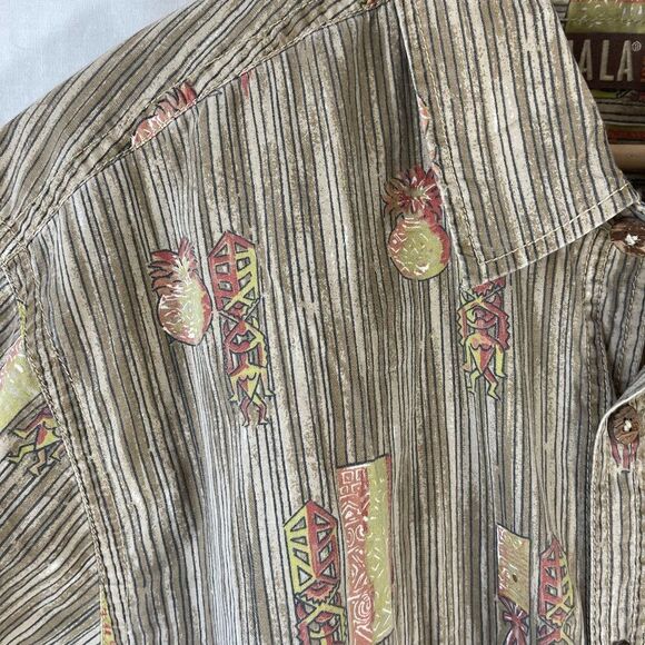 Kahala 1936 Tan/BrownTropical Stripe Print Casual Button Down Shirt Sz  … - Picture 3 of 7